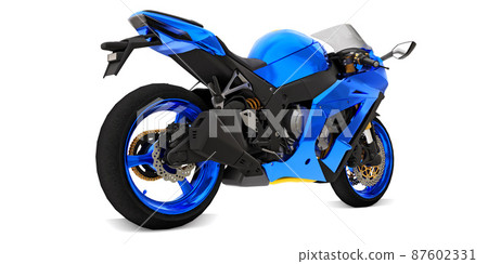 3d blue super sports motorbike on white isolated background. 3d illustration. 87602331