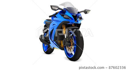 3d blue super sports motorbike on white isolated background. 3d illustration. 87602336