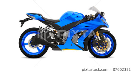 3d blue super sports motorbike on white isolated background. 3d illustration. 87602351