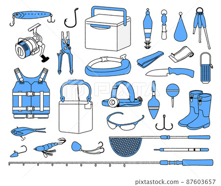 Fish fishing equipment illustration material set Fish fishing equipment illustration material set 87603657