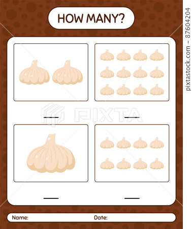 How many counting game with garlic. worksheet for preschool kids, kids activity sheet, printable worksheet 87604204