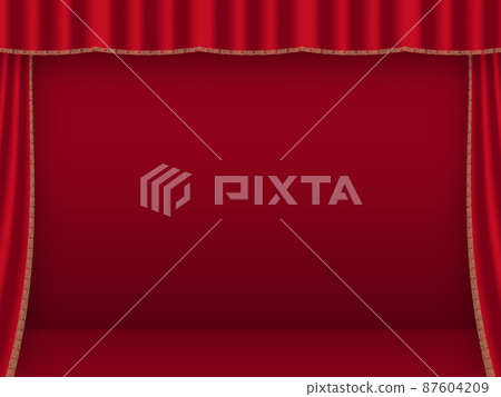 帶有要用作排名背景的窗簾的紅色窗簾舞台 87604209