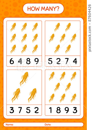 How many counting game with ginseng. worksheet for preschool kids, kids activity sheet, printable worksheet How many counting game with ginseng. worksheet for preschool kids, kids activity sheet, printable worksheet 87604426