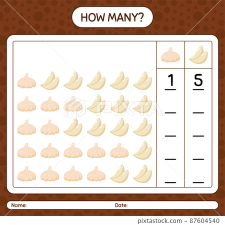How many counting game with garlic. worksheet for preschool kids, kids activity sheet, printable worksheet How many counting game with garlic. worksheet for preschool kids, kids activity sheet, printable worksheet 87604540