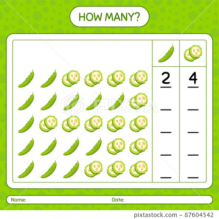 How many counting game with bitter melon. worksheet for preschool kids, kids activity sheet, printable worksheet How many counting game with bitter melon. worksheet for preschool kids, kids activity sheet, printable worksheet 87604542