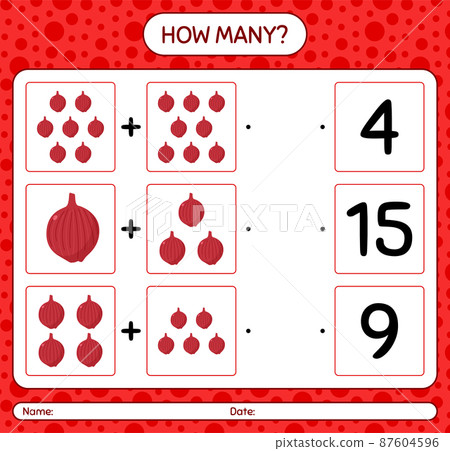 How many counting game with onion. worksheet for preschool kids, kids activity sheet, printable worksheet How many counting game with onion. worksheet for preschool kids, kids activity sheet, printable worksheet 87604596