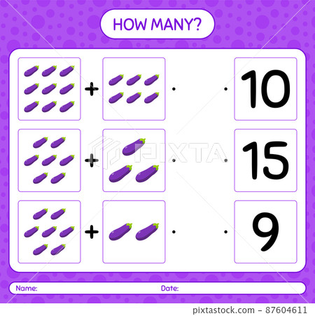 How many counting game with eggplant. worksheet for preschool kids, kids activity sheet, printable worksheet 87604611