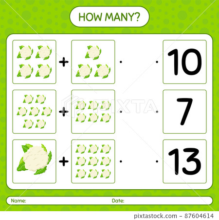 How many counting game with cauliflower. worksheet for preschool kids, kids activity sheet, printable worksheet How many counting game with cauliflower. worksheet for preschool kids, kids activity sheet, printable worksheet 87604614