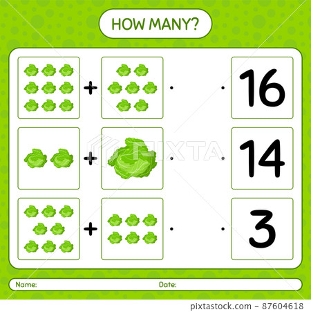 How many counting game with cabbage. worksheet for preschool kids, kids activity sheet, printable worksheet How many counting game with cabbage. worksheet for preschool kids, kids activity sheet, printable worksheet 87604618