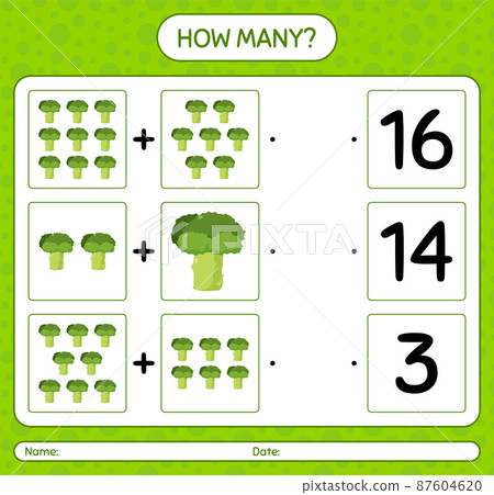 How many counting game with broccoli. worksheet for preschool kids, kids activity sheet, printable worksheet How many counting game with broccoli. worksheet for preschool kids, kids activity sheet, printable worksheet 87604620
