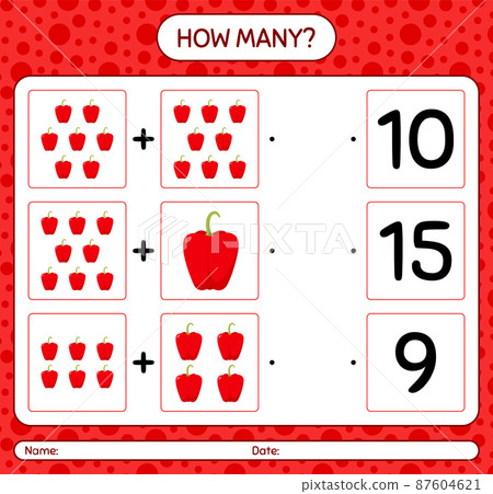 How many counting game with bell pepper. worksheet for preschool kids, kids activity sheet, printable worksheet How many counting game with bell pepper. worksheet for preschool kids, kids activity sheet, printable worksheet 87604621