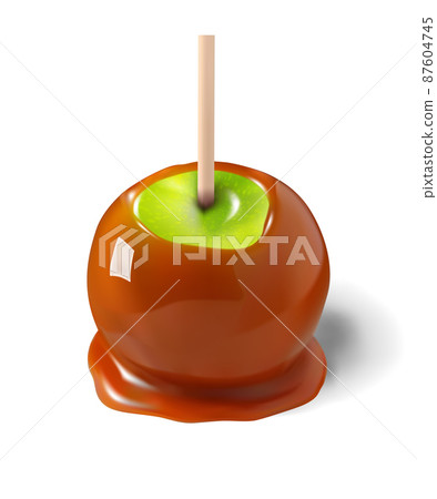 Homemade Caramel Apple on a white Background. Realistic vector, 3d illustration 87604745
