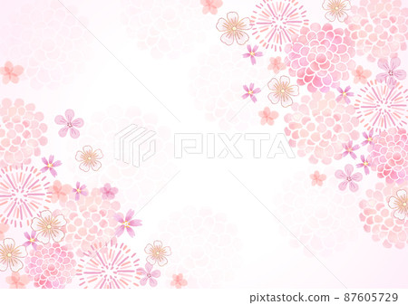 水彩插圖櫻花牡丹梅泉框架（橫） 87605729