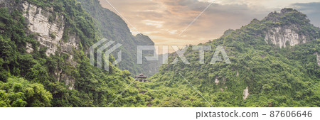 BANNER, LONG FORMAT Trang An Scenic Landscape Complex in Ninh Binh Province, Vietnam A UNESCO World Heritage Site. Resumption of tourism in Vietnam after quarantine Coronovirus COVID 19 87606646