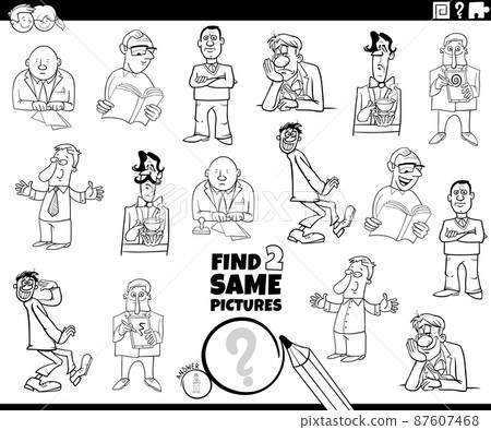 find two same cartoon men characters game coloring book page 87607468