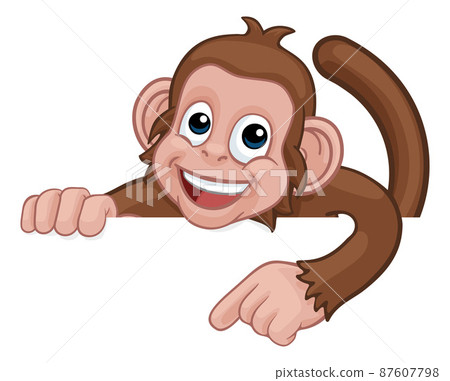 Monkey Cartoon Character Animal Pointing At Sign Monkey Cartoon Character Animal Pointing At Sign 87607798