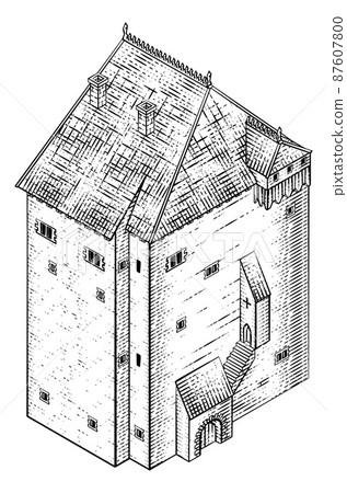 Medieval Building Map Icon Vintage Illustration 87607800