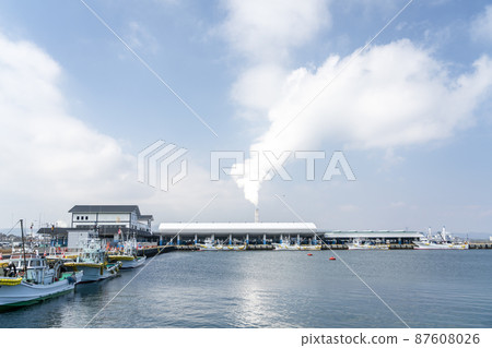 Scenery of blue sky and Matsukawaura new fishing port Soma City, Fukushima Prefecture 87608026