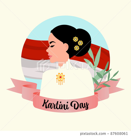 Happy Kartini day Indonesian women emancipation figure. Flat vector cartoon design 87608061