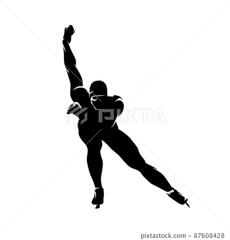 Speedskating logo, front view of male speed skater, isolated vector silhouette 87608428