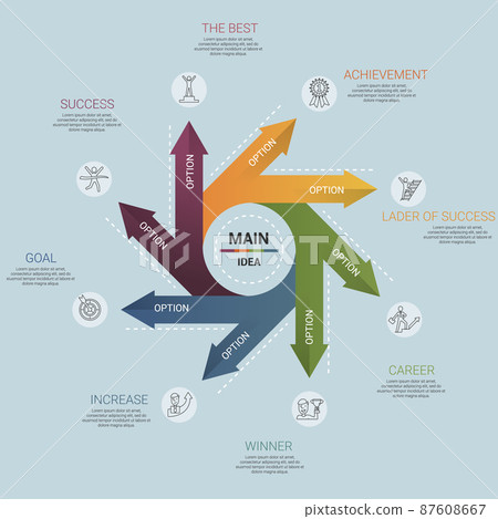 Infographic Success template. Icons in different colors. Include Success, The Best, Achievement, Lader Of Success and others. Infographic Success template. Icons in different colors. Include Success, The Best, Achievement, Lader Of Success and others. 87608667