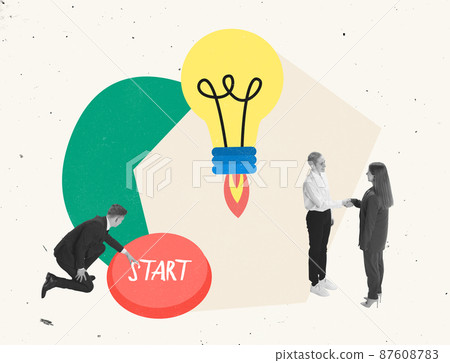 Creative design. Group of people, employees working on developing new stratup idea, successful business project 87608783
