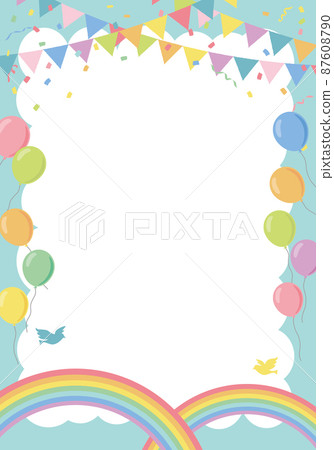氣球和彩虹派對背景框架藍色 氣球和彩虹派對背景框架藍色 87608790