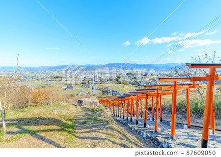 福岡縣浮葉市冬季的浮葉稻荷神社 87609050