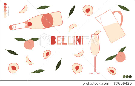 Bellini cocktail colored vector illustration set 87609420
