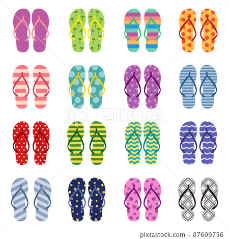 Set of bright colored flip flops, vector illustration 87609756