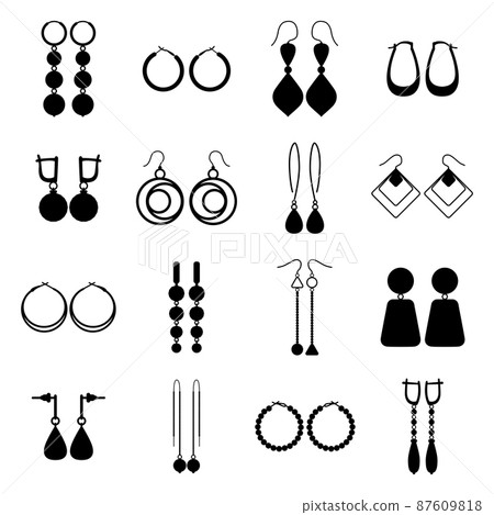 Set of black silhouettes of earrings, vector illustration Set of black silhouettes of earrings, vector illustration 87609818