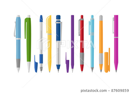 Collection of different pens, flat style, vector illustration 87609859