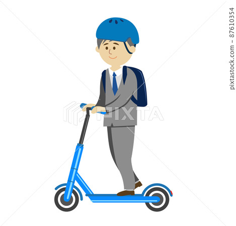 Illustration image of an office worker riding an electric kickboard 87610354