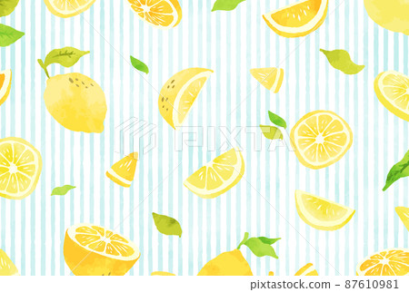 清新美麗的水彩檸檬壁紙插畫 87610981