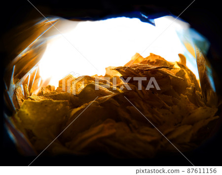 Potato chips. View from inside the package Potato chips. View from inside the package 87611156