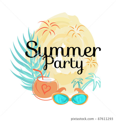 Summer Party Poster with Cocktail in Coconut Shell Summer Party Poster with Cocktail in Coconut Shell 87611293