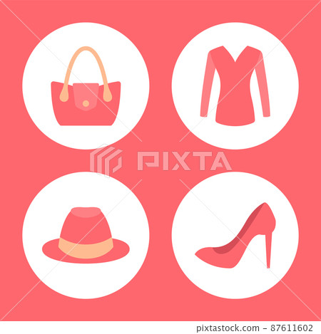 Stylish Female Clothes Promotional Emblems Set 87611602