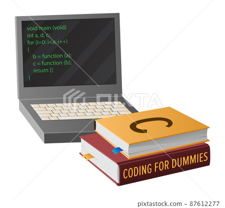 Open Laptop and Books for Program Code Creation Open Laptop and Books for Program Code Creation 87612277
