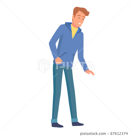 Cartoon Man in Hoodie Leans Forward Illustration 87612374