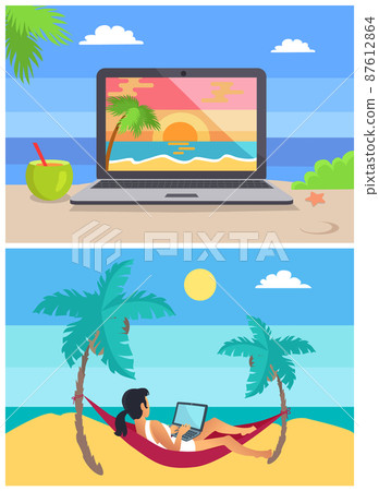 Screen and Freelancer Set Vector Illustration Screen and Freelancer Set Vector Illustration 87612864