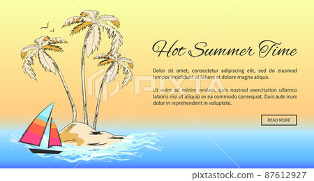 Hot Summer Time Banner with Tropical Sandy Island 87612927