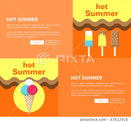 Hot Summer Web Posters Set with Ice Cream Vector 87612928