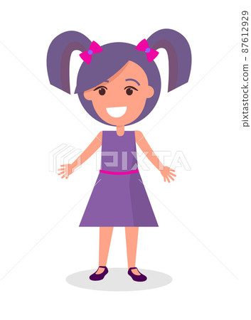 Smiling Brunette Girl with Two Tails in Dress 87612929