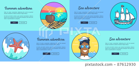 Summer Sea Adventures Vector Colorful Banner. 87612930