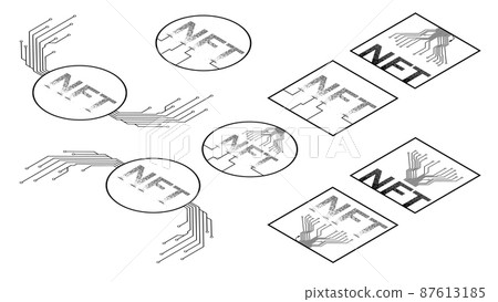 Set of Isometric icons NTF non fungible token isolated on white. Website design element. Set of Isometric icons NTF non fungible token isolated on white. Website design element. 87613185