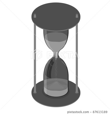 Isometric gray cartoon hourglass isolated on white. A device for accurate measurement of time. Website icon. 87613189