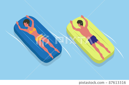 People Suntanning on Mattresses, Male and Female People Suntanning on Mattresses, Male and Female 87613316