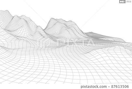Wireframe landscape on white background. Abstract geometric vector technology background. 3d vector digital background. 87613506
