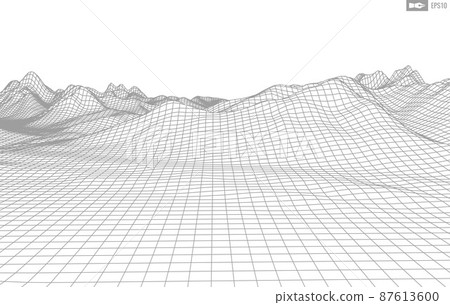 Wireframe landscape on white background. Abstract geometric vector technology background. 3d vector digital background. Wireframe landscape on white background. Abstract geometric vector technology background. 3d vector digital background. 87613600