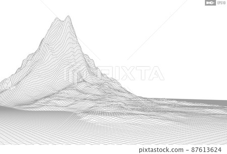 Wireframe landscape on white background. Abstract geometric vector technology background. 3d vector digital background. 87613624